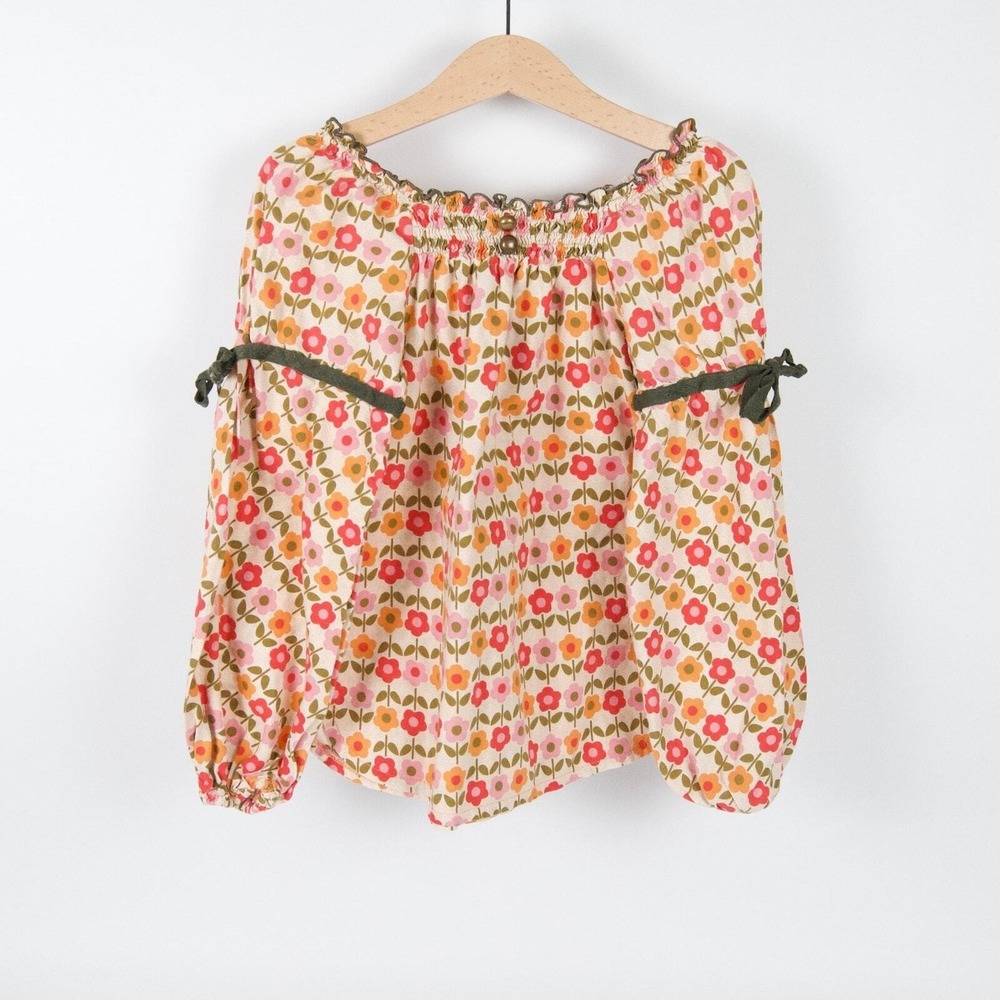 La Faute a Voltaire Floral Blouse Kids 6-7 Years Orange Pink Smocked Retro